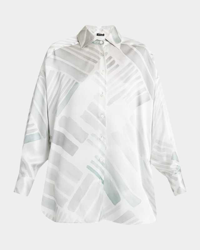 Abstract-Print Silk Oversized Blouse